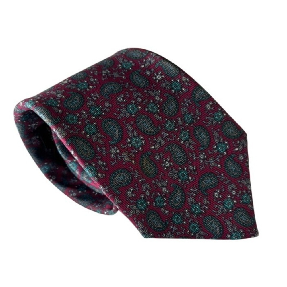 Christian Dior Necktie Mens‎ OS Burgundy Paisley Silk Woven in Italy Excellent